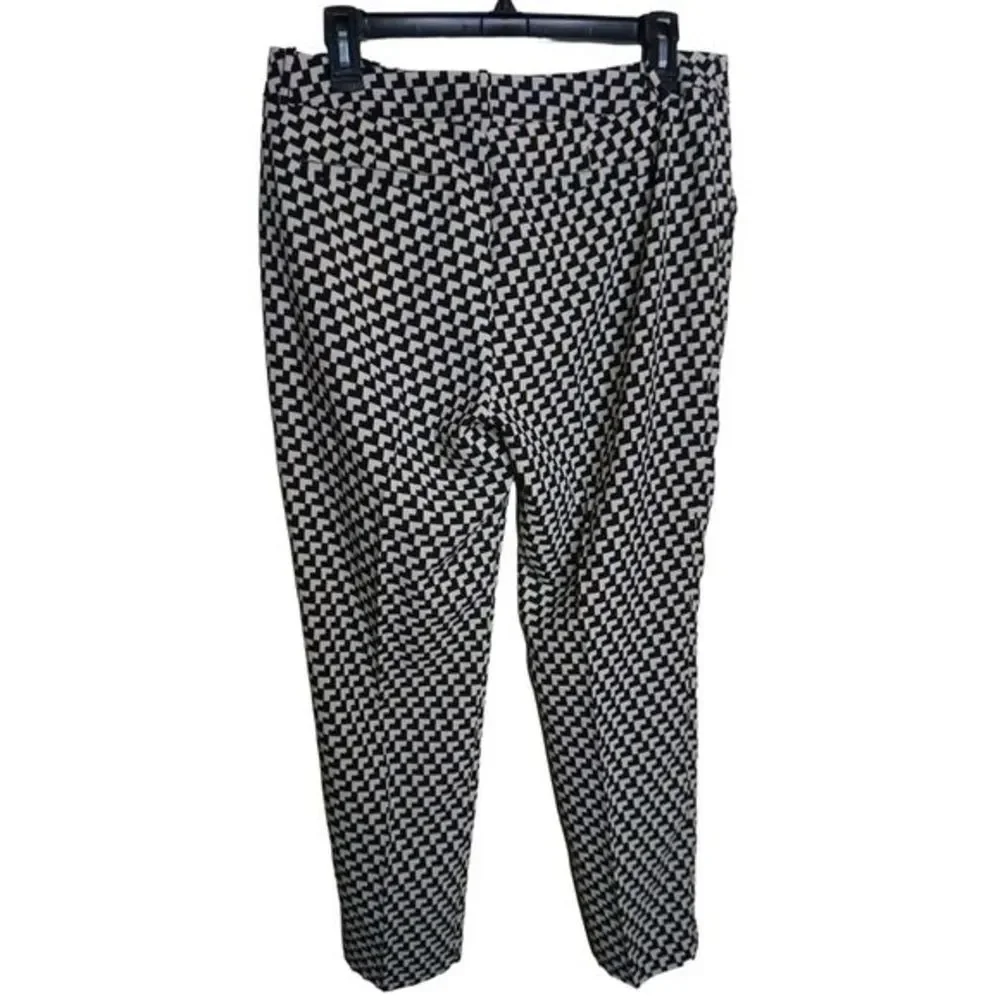 Joie Women's Rosmira Caviar Sz 8 Black & White Straight Leg Geometric Dress Pant